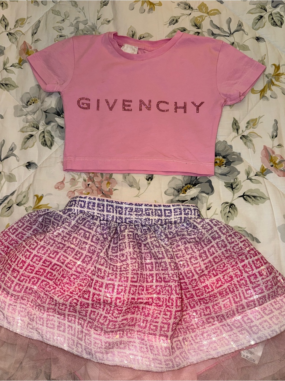 Givenchy Girls Pink Logo Crop Top & Pink-Purple Ombre Skirt